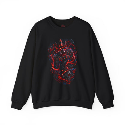 Gaming Controller Flame Crewneck Sweatshirt — Red & Black Retro Arcade Gamer Pullover